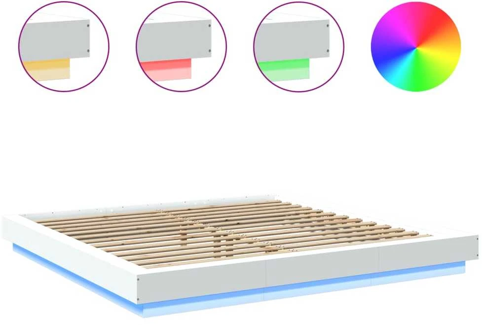 Lovos rėmas su LED, baltas, 200x200cm, apdirbta mediena
