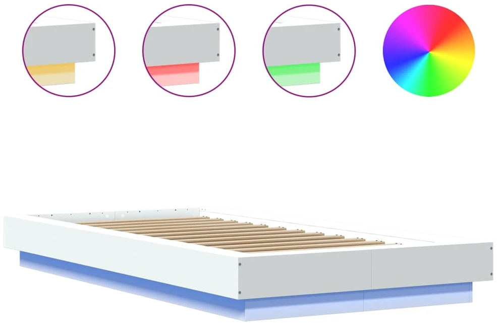 Lovos rėmas su LED, baltas, 75x190cm, apdirbta mediena