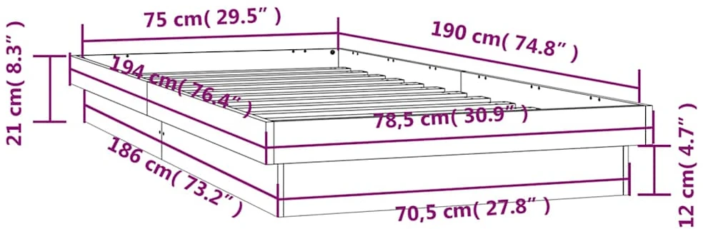Lovos rėmas su LED, baltas, 75x190cm, mediena, vienvietis