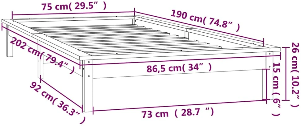 Lovos rėmas su LED, baltas, 75x190cm, mediena, vienvietis