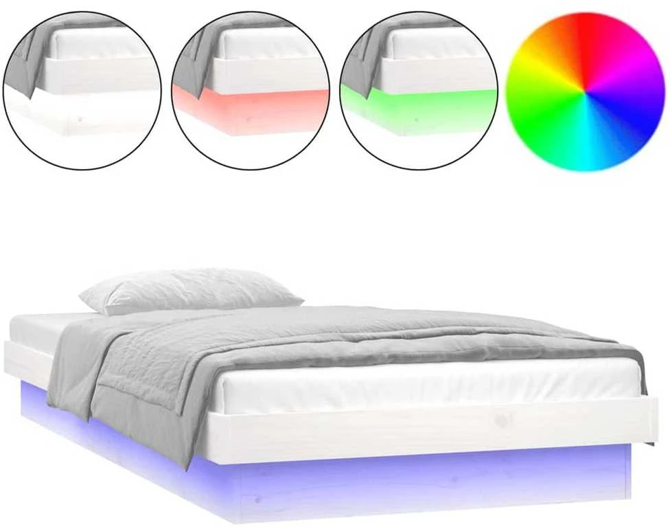 Lovos rėmas su LED, baltas, 75x190cm, mediena, vienvietis