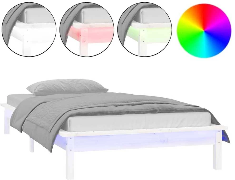 Lovos rėmas su LED, baltas, 90x190cm, mediena, vienvietis