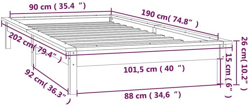 Lovos rėmas su LED, baltas, 90x190cm, mediena, vienvietis