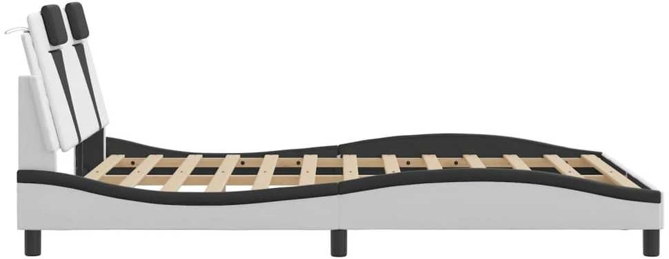 Lovos rėmas su LED, baltas ir juodas, 120x200cm, dirbtinė oda