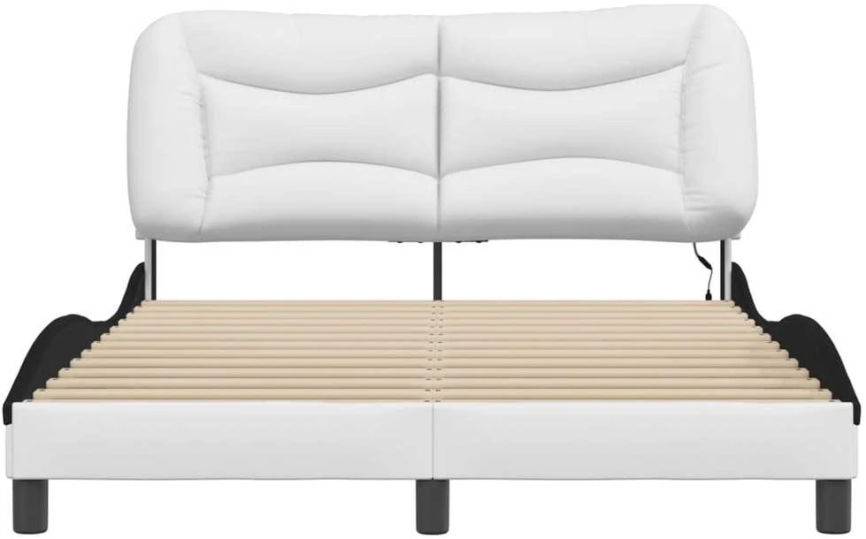 Lovos rėmas su LED, baltas ir juodas, 140x200cm, dirbtinė oda
