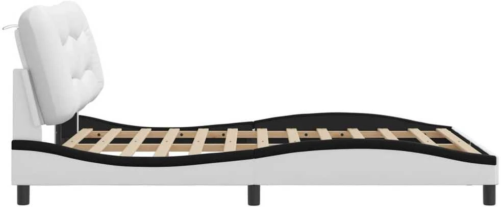 Lovos rėmas su LED, baltas ir juodas, 140x200cm, dirbtinė oda