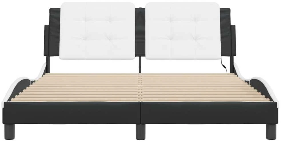 Lovos rėmas su LED, baltas ir juodas, 160x200cm, dirbtinė oda