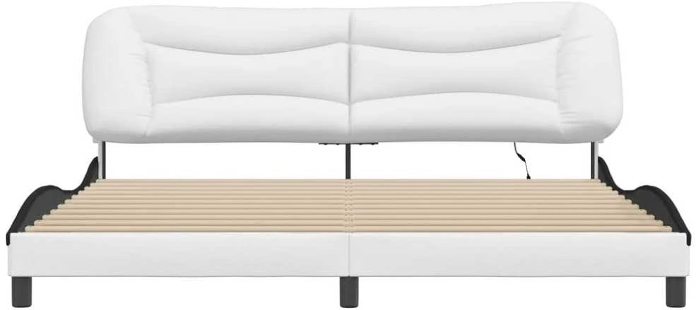 Lovos rėmas su LED, baltas ir juodas, 200x200cm, dirbtinė oda