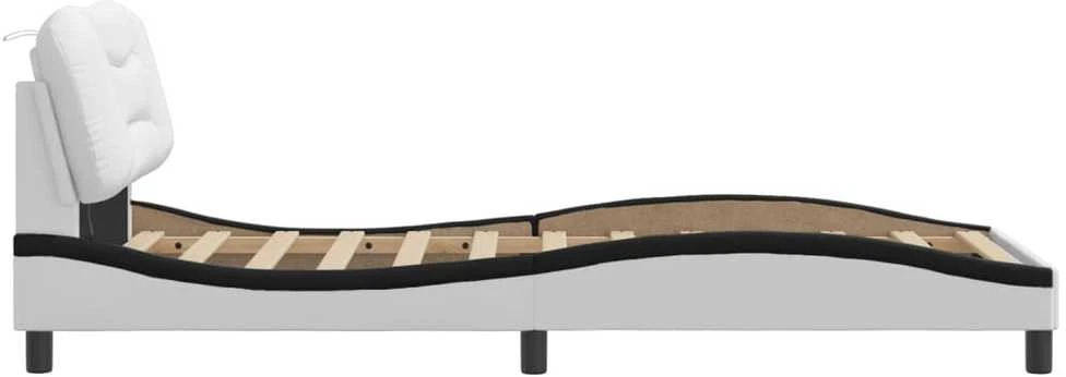 Lovos rėmas su LED, baltas ir juodas, 90x200cm, dirbtinė oda