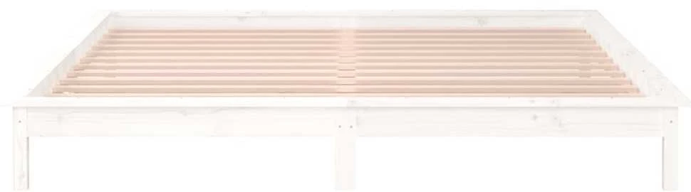 Lovos rėmas su LED, baltos spalvos, 140x190cm, medienos masyvas