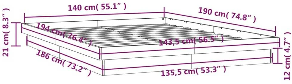 Lovos rėmas su LED, baltos spalvos, 140x190cm, medienos masyvas