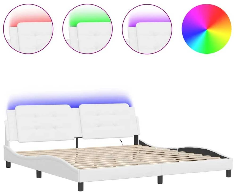 Lovos rėmas su LED, baltos spalvos, 200x200cm, dirbtinė oda