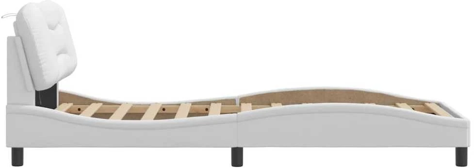 Lovos rėmas su LED, baltos spalvos, 90x200cm, dirbtinė oda