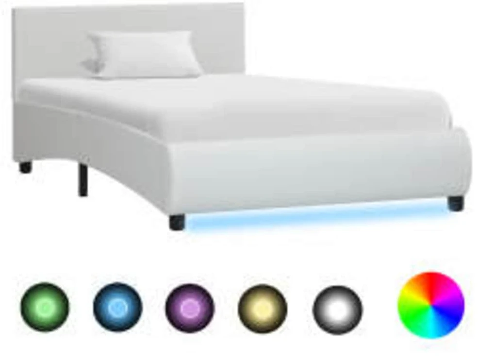 Lovos rėmas su LED, baltos spalvos, 90x200cm, dirbtinė oda