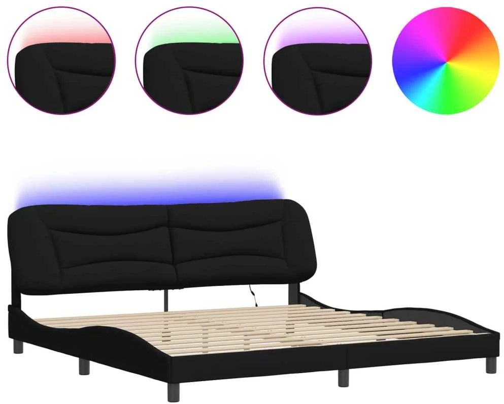 Lovos rėmas su LED, juodos spalvos, 200x200cm, audinys