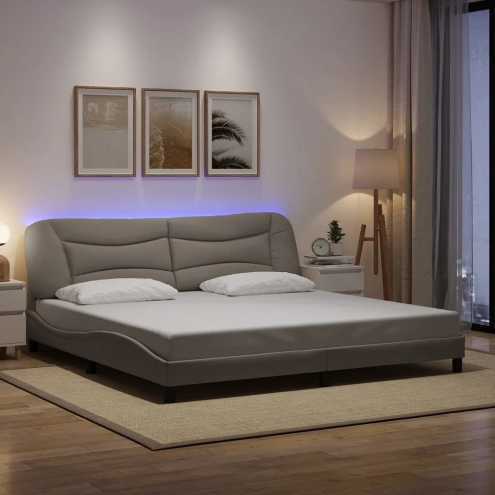 Lovos rėmas su LED, taupe spalvos, 200x200cm, audinys