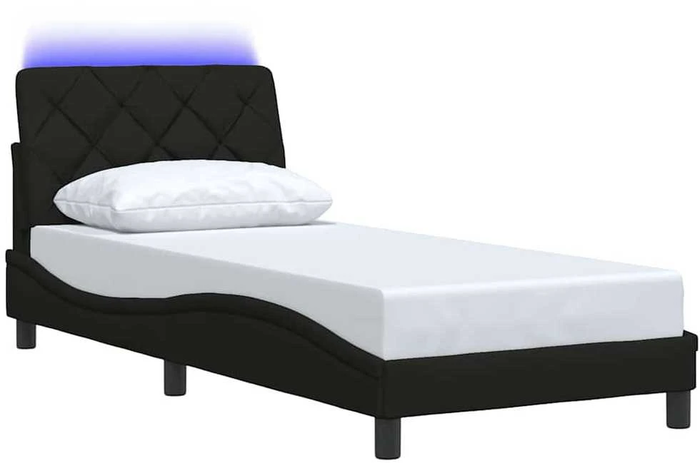 Lovos rėmas su LED be čiužinio, juodas, 90x190 cm, audinys