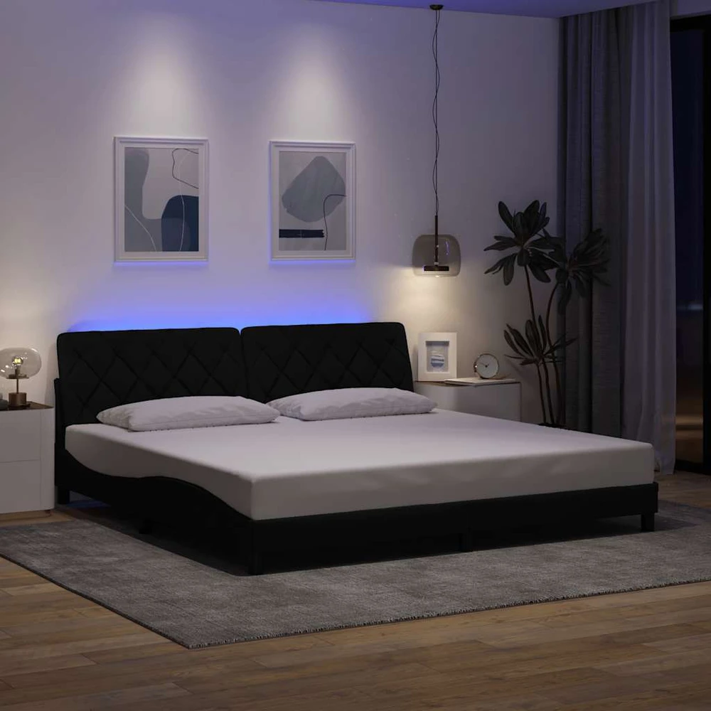 Lovos rėmas su LED be čiužinio, juodos spalvos, 200x200 cm