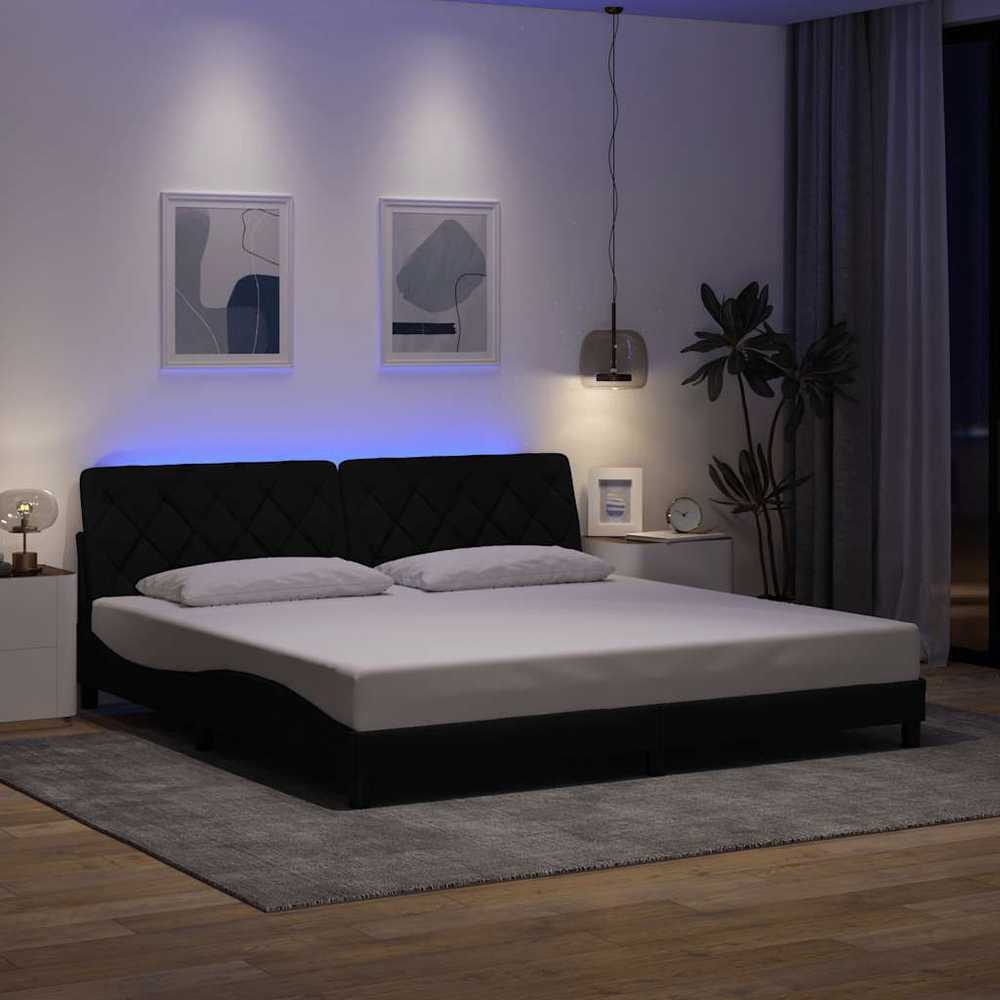 Lovos rėmas su LED be čiužinio, juodos spalvos, 200x200 cm