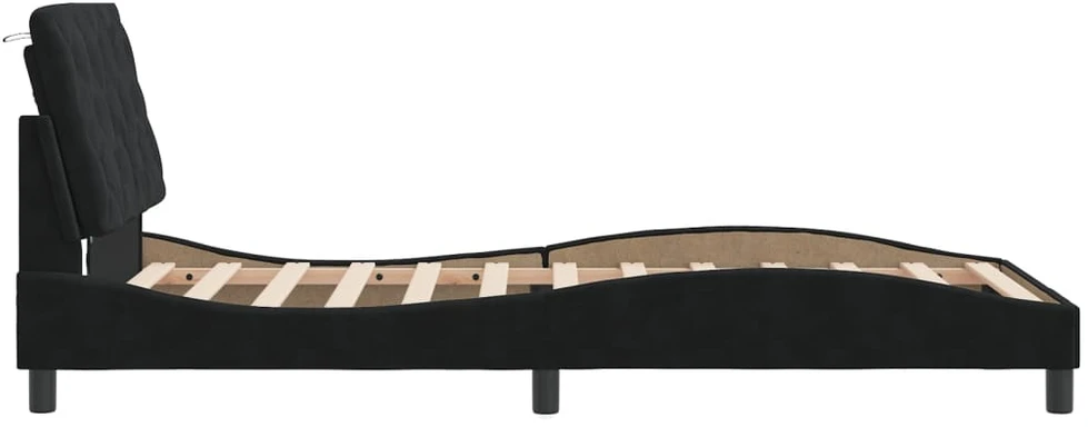 Lovos rėmas su LED, juodos spalvos, 100x200cm, aksomas
