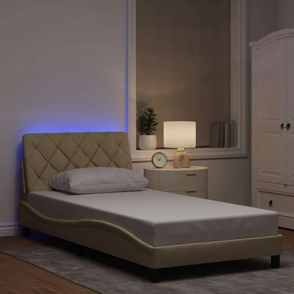 Lovos rėmas su LED be čiužinio, kreminės spalvos, 100x200 cm