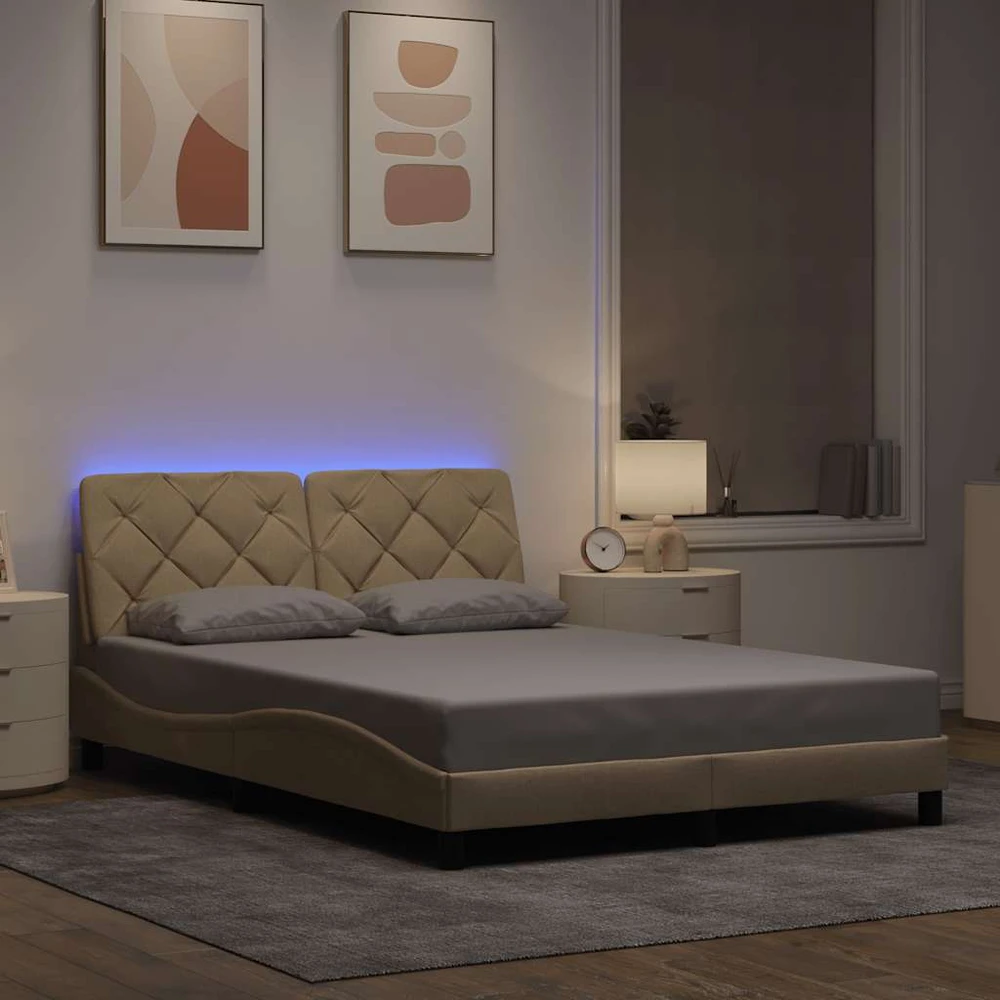 Lovos rėmas su LED be čiužinio, kreminės spalvos, 140x200 cm