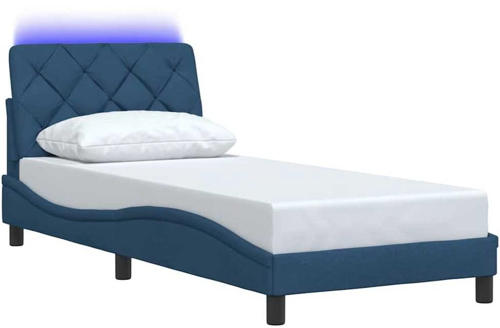 Lovos rėmas su LED be čiužinio, mėlynas, 80x200 cm, audinys