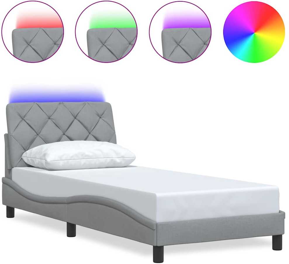 Lovos rėmas su LED be čiužinio, šviesiai pilkas, 80x200 cm
