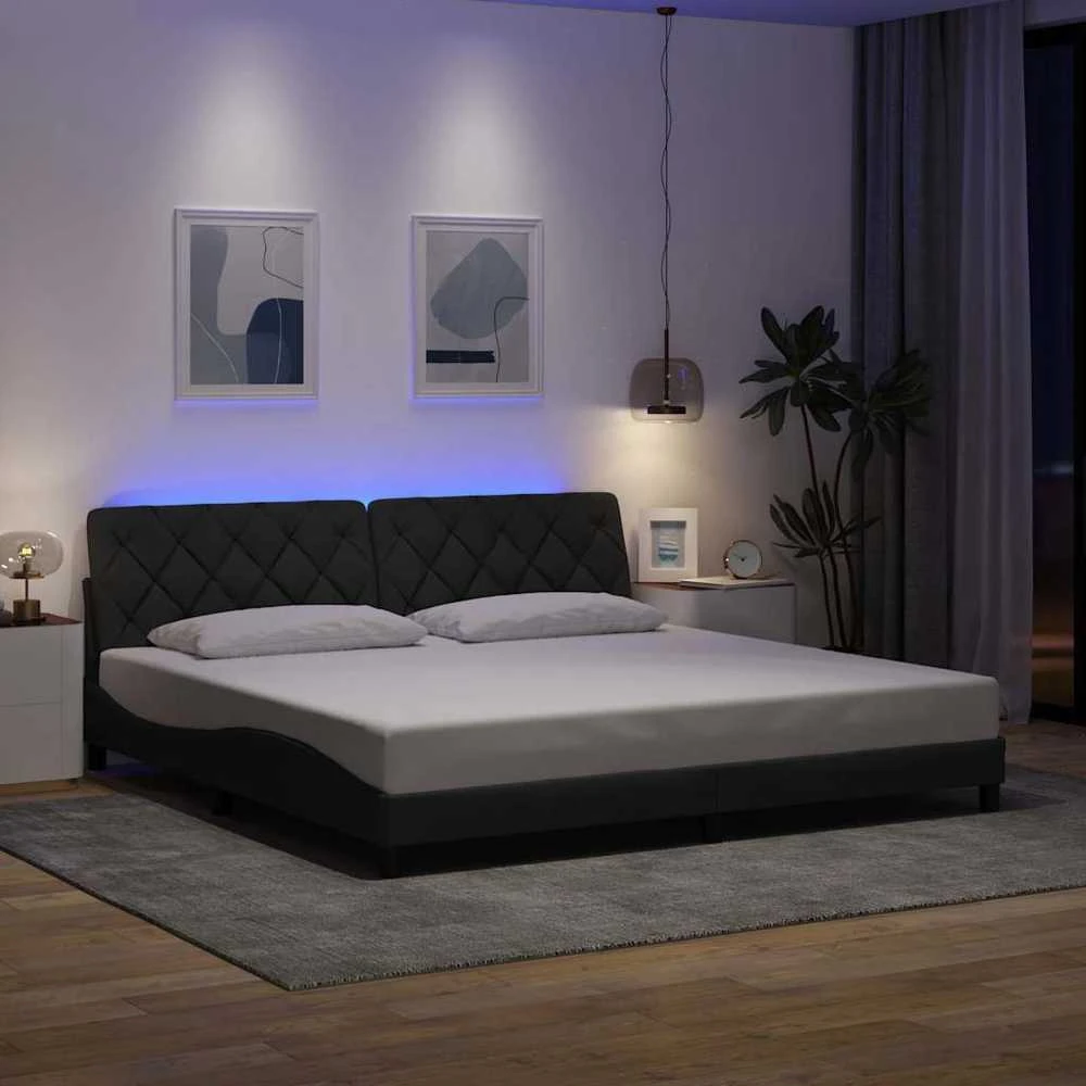 Lovos rėmas su LED be čiužinio, tamsiai pilkas, 200x200 cm