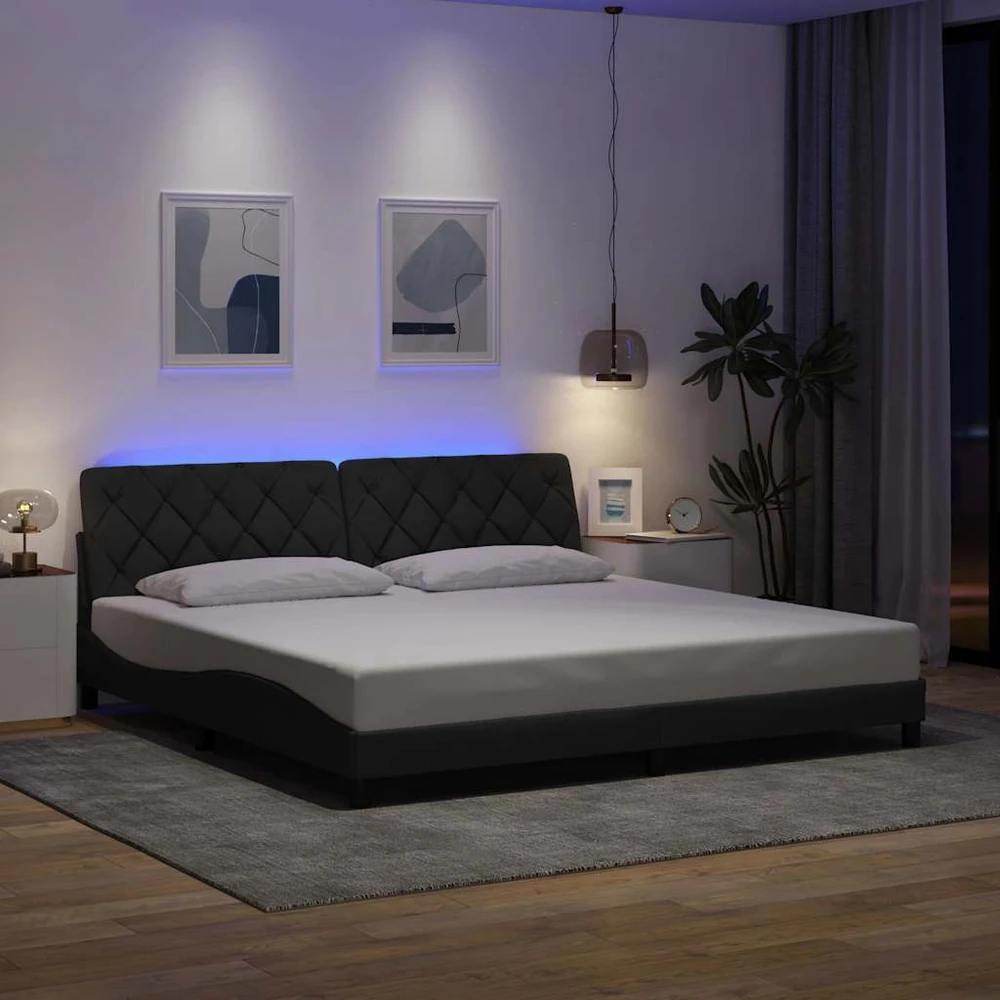 Lovos rėmas su LED be čiužinio, tamsiai pilkas, 200x200 cm