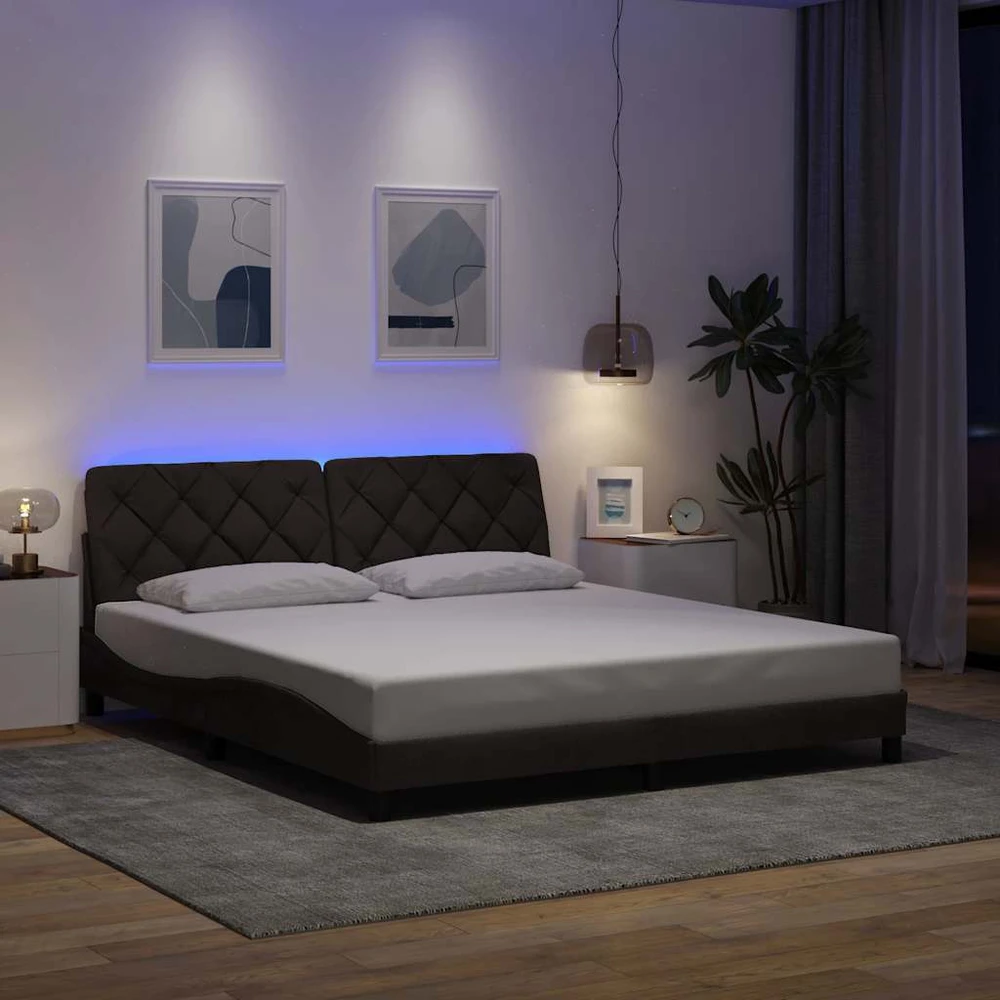 Lovos rėmas su LED be čiužinio, tamsiai rudas, 180x200 cm