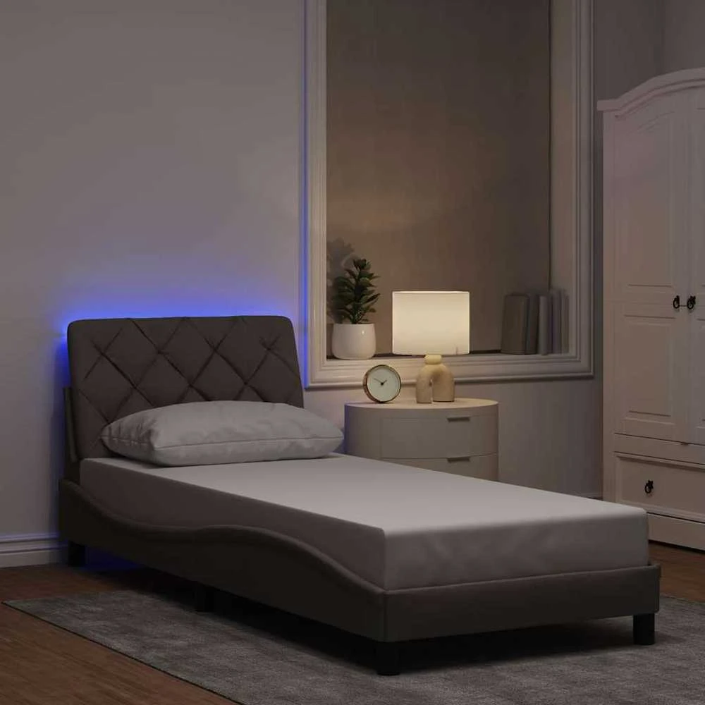 Lovos rėmas su LED be čiužinio, taupe, 90x190 cm, audinys