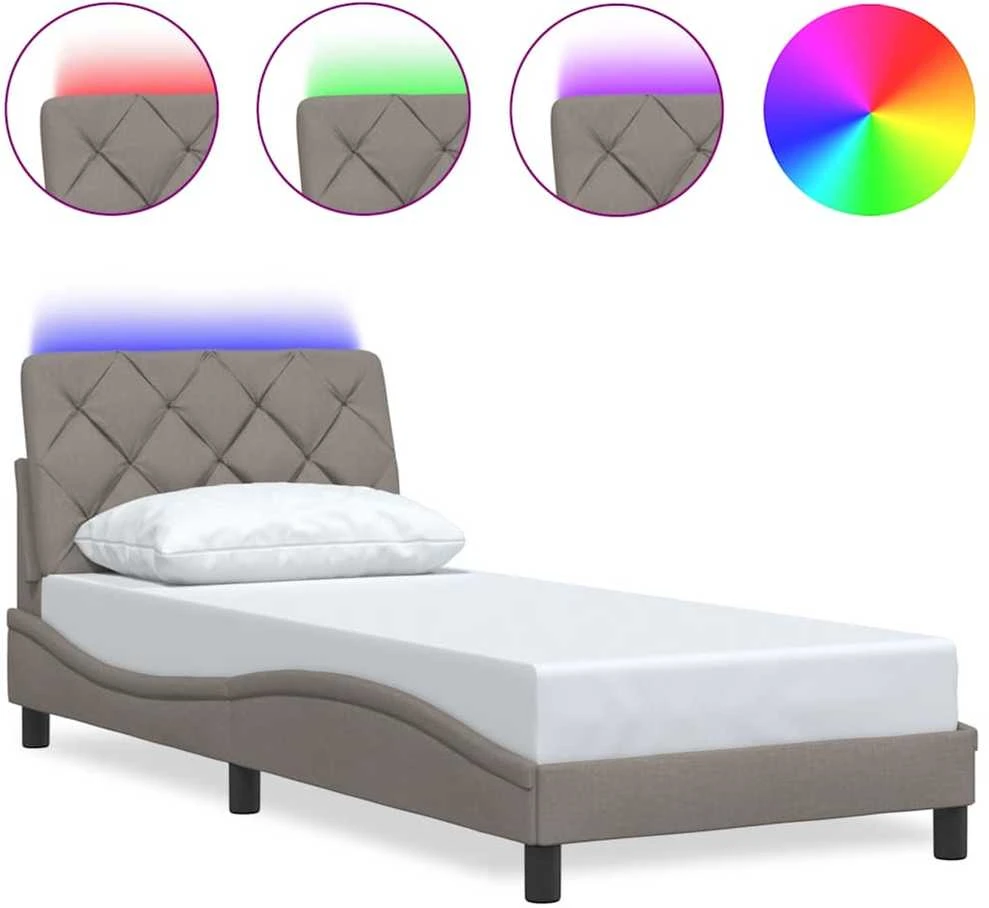 Lovos rėmas su LED be čiužinio, taupe, 90x200 cm, audinys