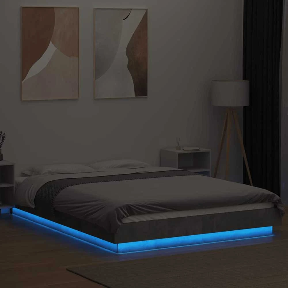 Lovos rėmas su LED, betono pilkas, 120x200cm, apdirbta mediena