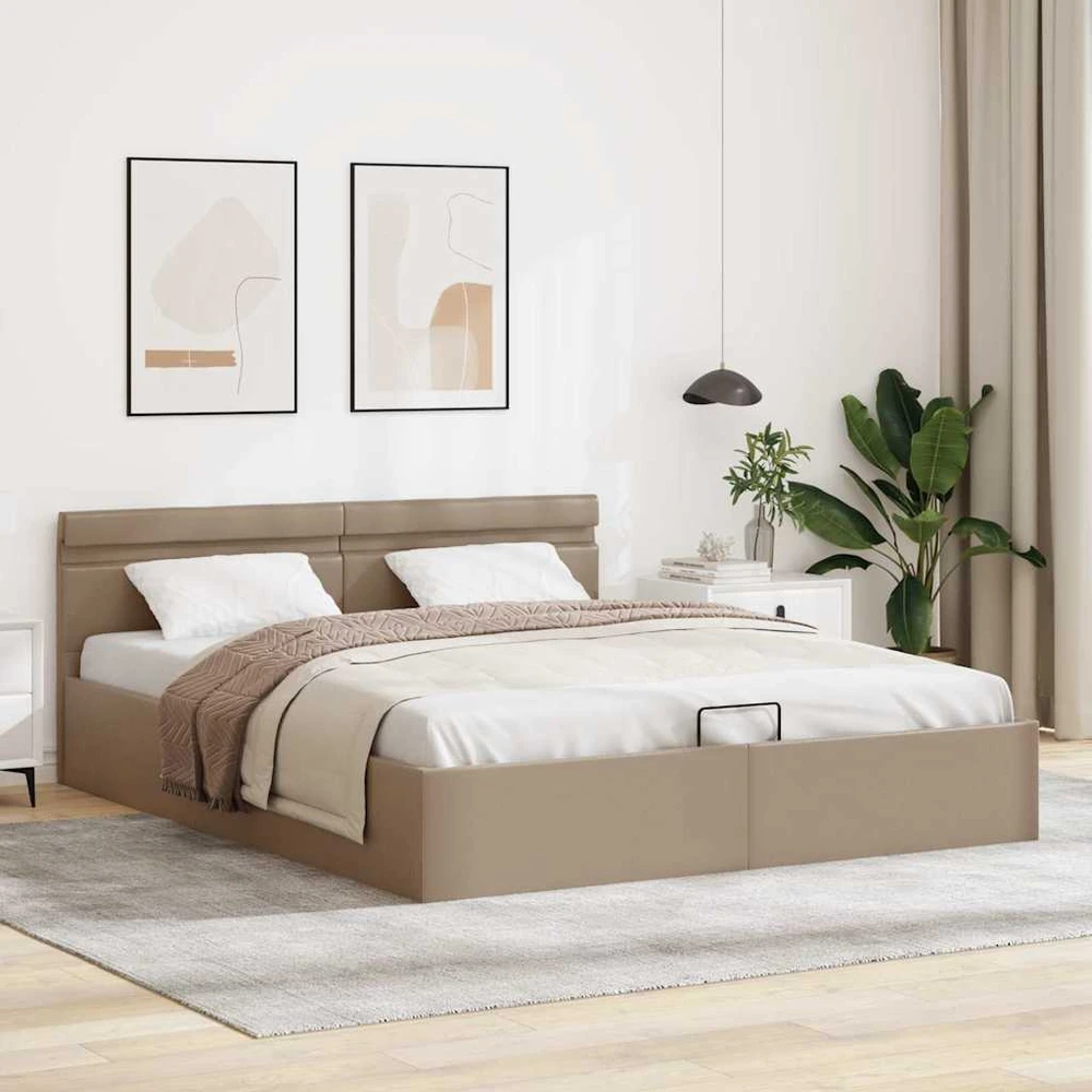 Lovos rėmas su LED/daiktadėže, rudas, 160x200cm, dirbtinė oda