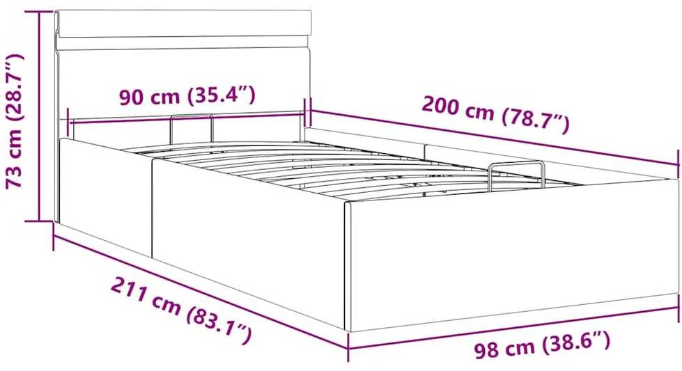 Lovos rėmas su LED/daiktadėže, rudas, 90x200cm, dirbtinė oda