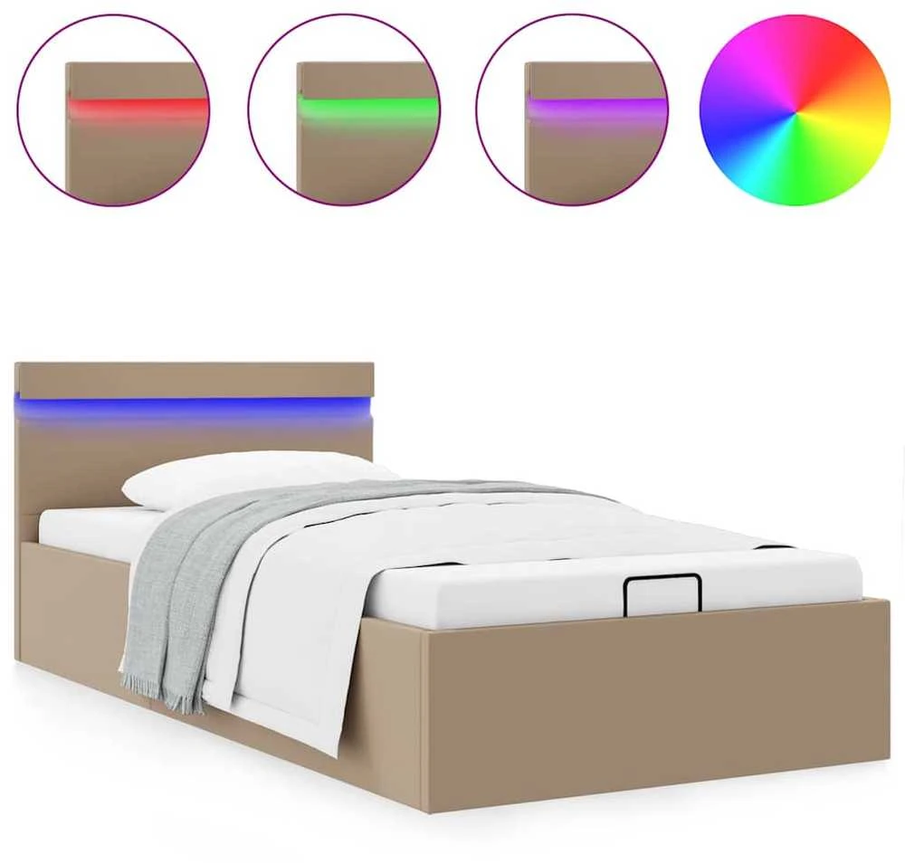 Lovos rėmas su LED/daiktadėže, rudas, 90x200cm, dirbtinė oda
