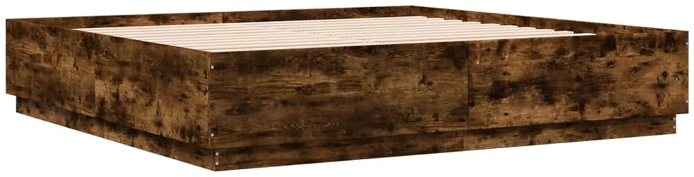 Lovos rėmas su LED, dūminio ąžuolo, 200x200cm, apdirbta mediena