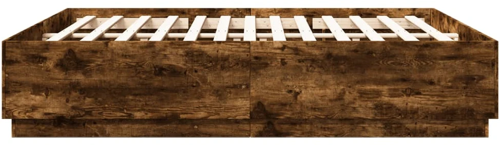 Lovos rėmas su LED, dūminio ąžuolo, 200x200cm, apdirbta mediena
