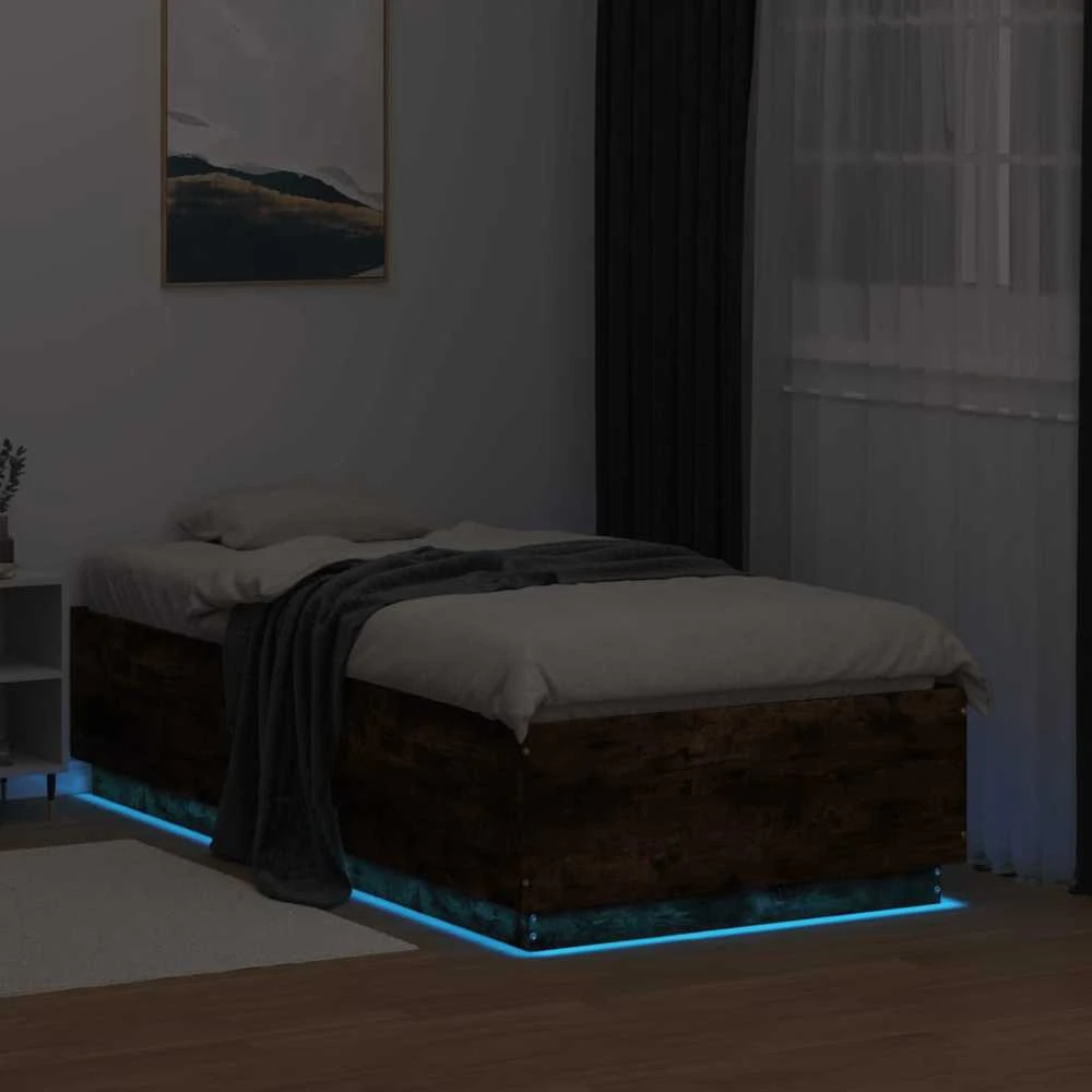 Lovos rėmas su LED, dūminio ąžuolo, 75x190cm, apdirbta mediena