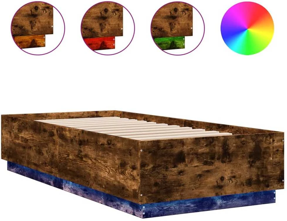 Lovos rėmas su LED, dūminio ąžuolo, 90x200cm, apdirbta mediena