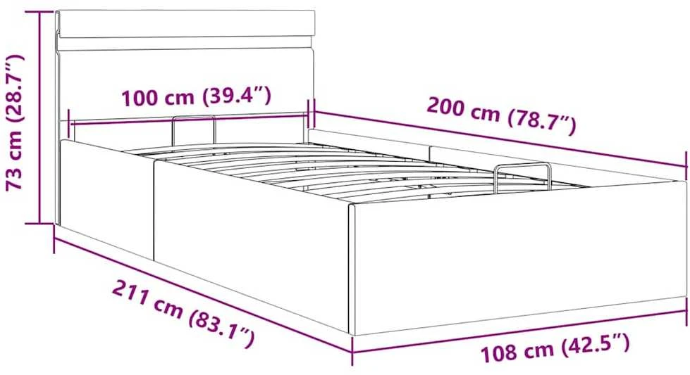 Lovos rėmas su LED ir daiktadėže, pilkas, 100x200cm, audinys