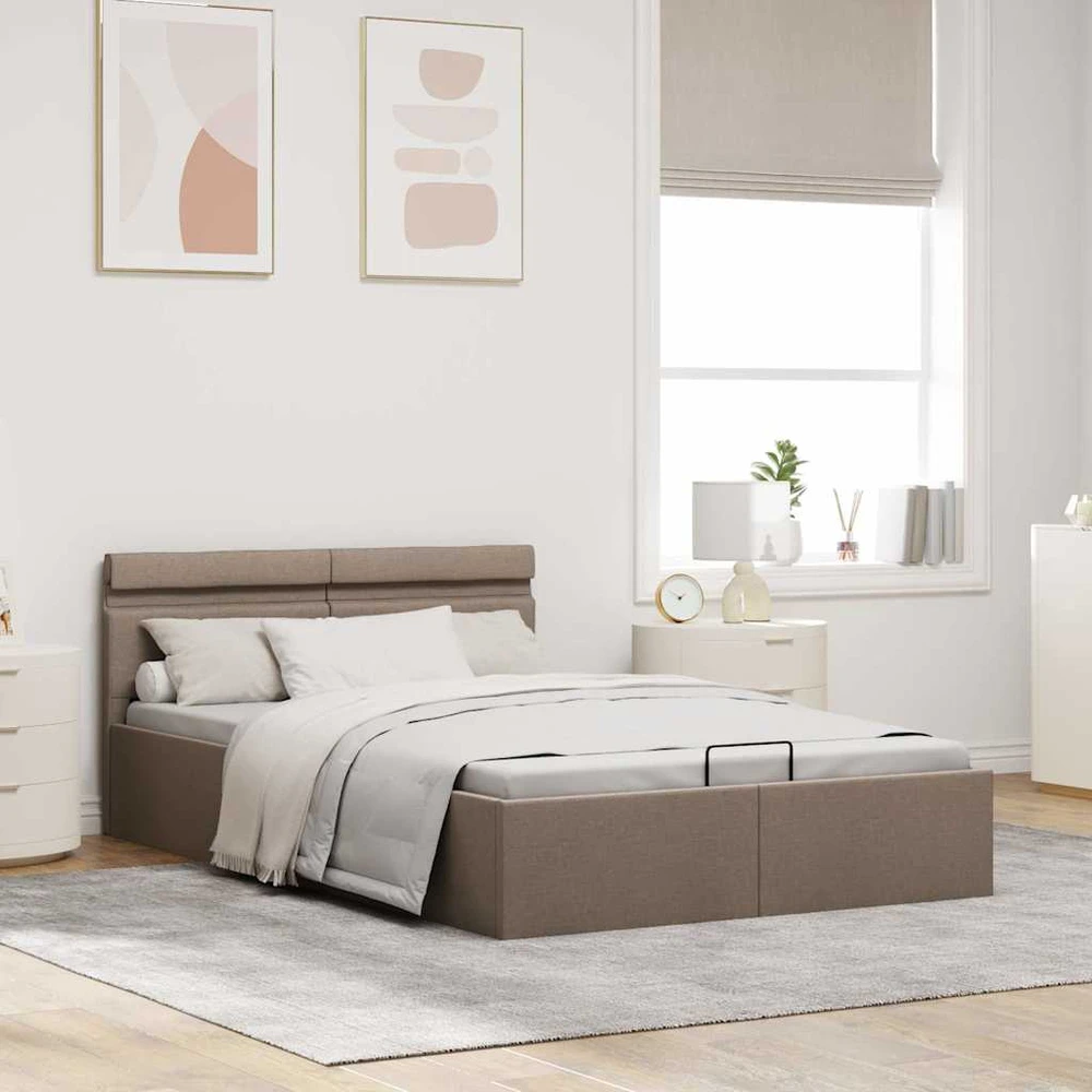 Lovos rėmas su LED ir daiktadėže, taupe, 120x200cm, audinys