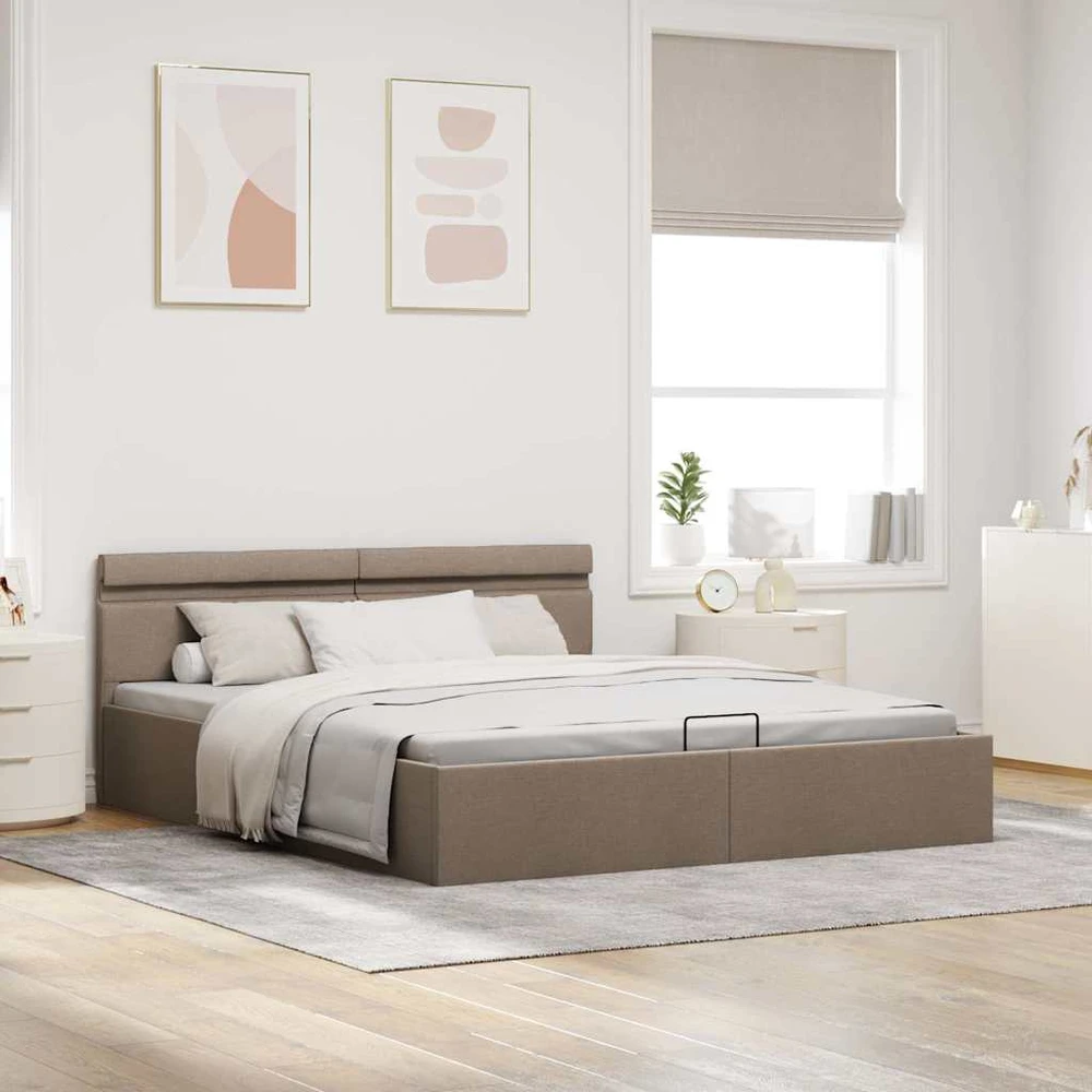 Lovos rėmas su LED ir daiktadėže, taupe, 160x200cm, audinys