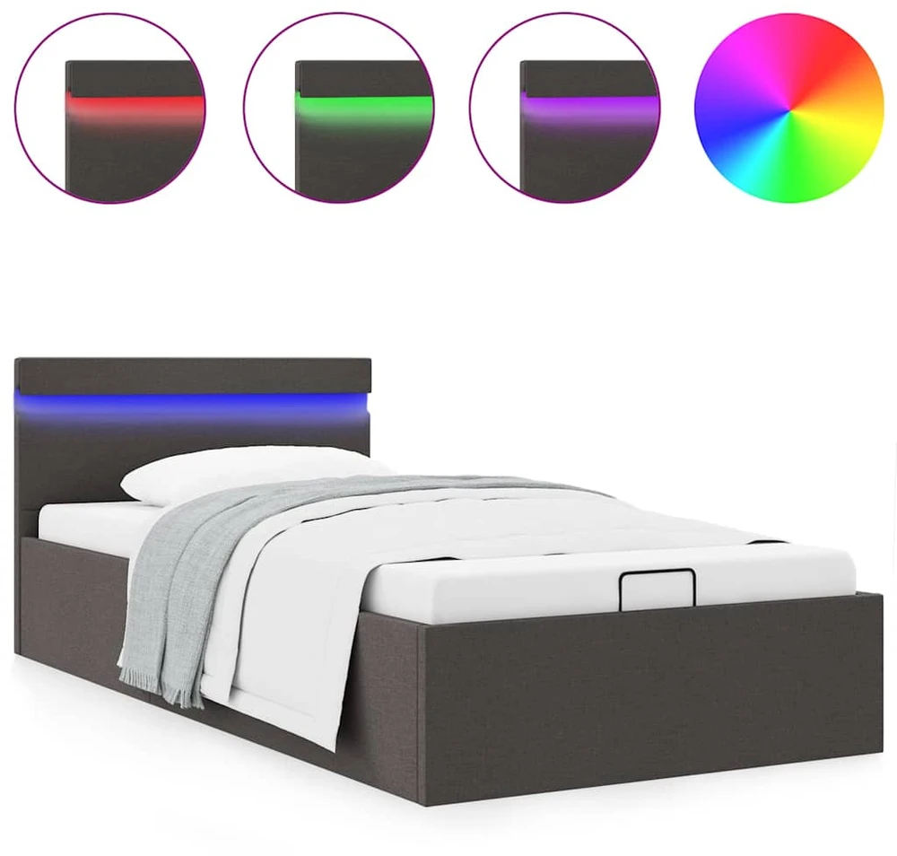 Lovos rėmas su LED ir hidrauline daiktadėže, pilkas, 90x200cm