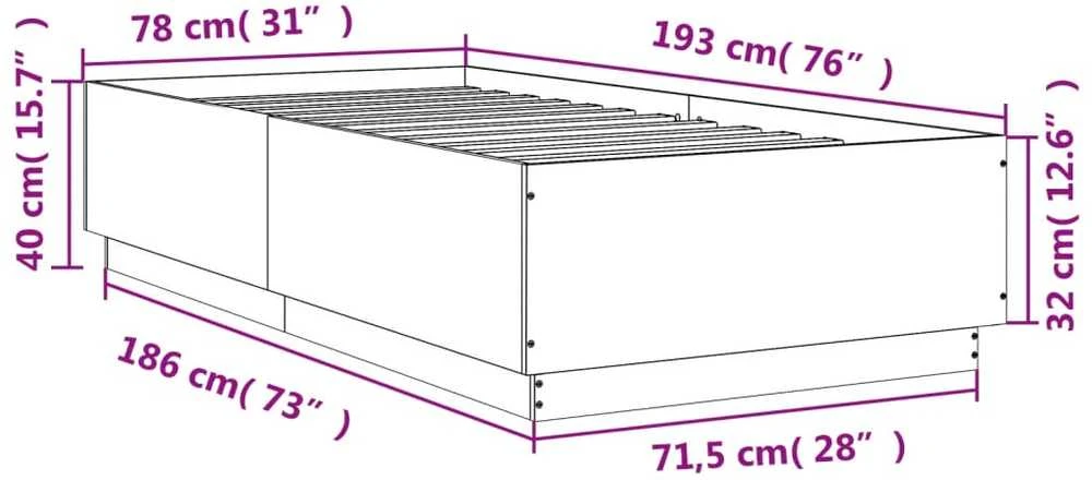 Lovos rėmas su LED, juodas, 75x190cm, apdirbta mediena