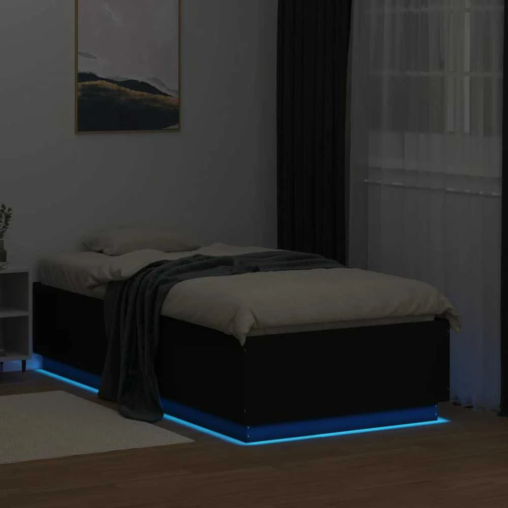 Lovos rėmas su LED, juodas, 75x190cm, apdirbta mediena