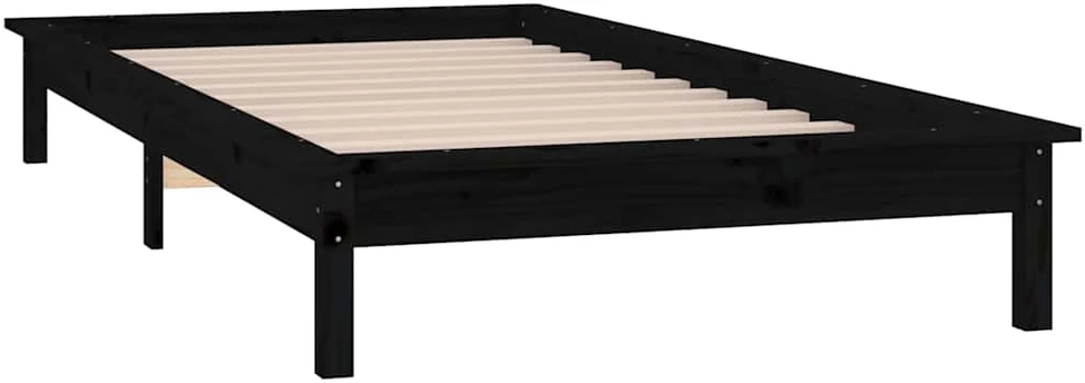 Lovos rėmas su LED, juodas, 75x190cm, mediena, vienvietis