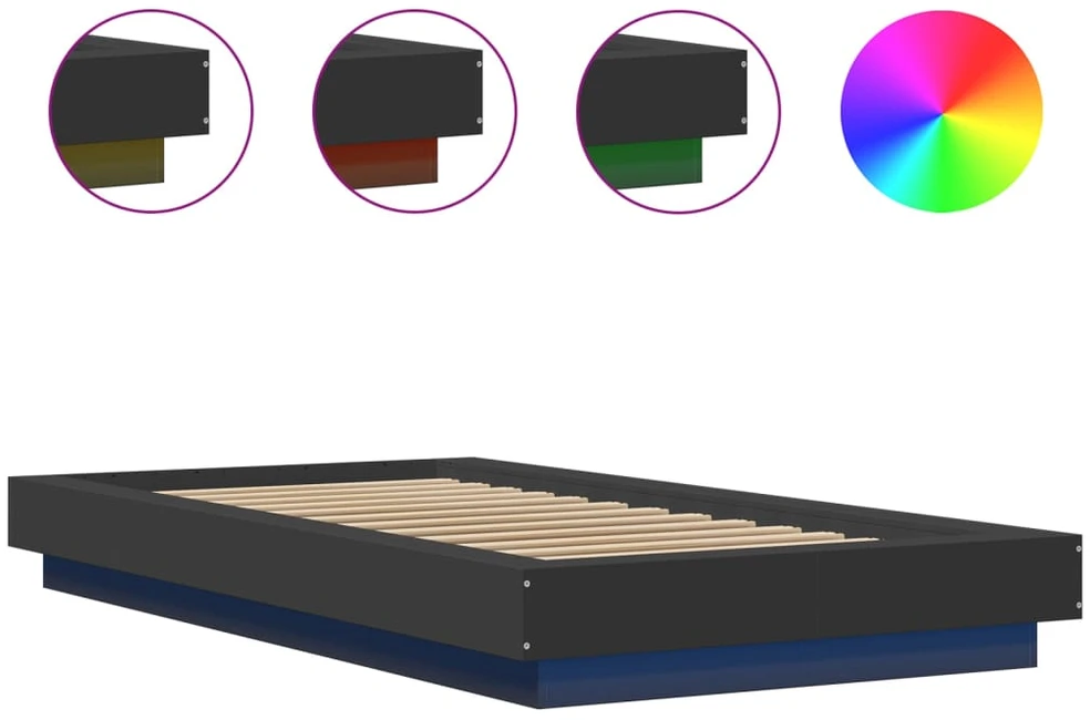 Lovos rėmas su LED, juodas, 90x190cm, apdirbta mediena