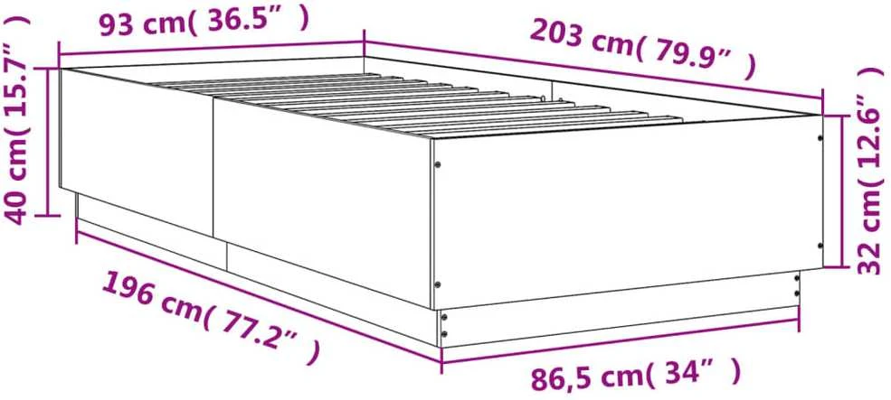 Lovos rėmas su LED, juodas, 90x200cm, apdirbta mediena